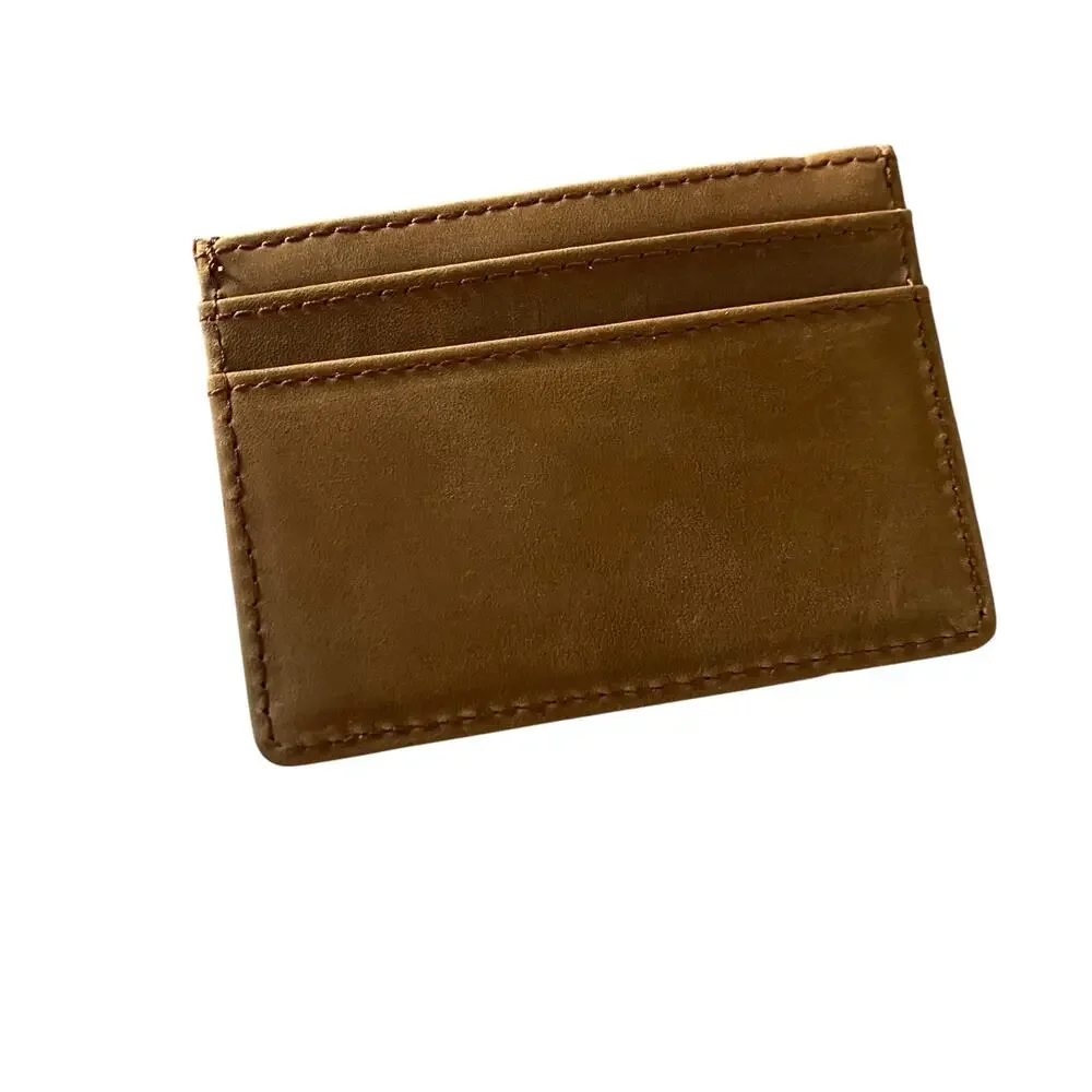 NWT Men's Justin Two Tone Chestnut Genuine Leather Card Wallet w/ Embossed Logo